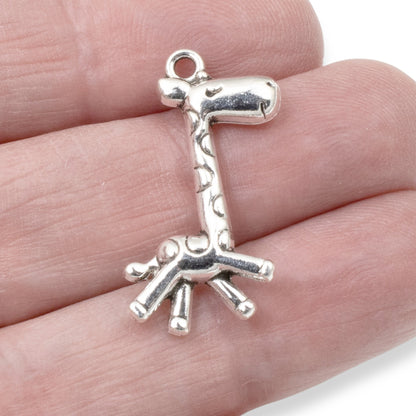 12 Prancing Giraffe Charms, Silver Metal Zoo Animal Pendants for Jewelry, Crafts