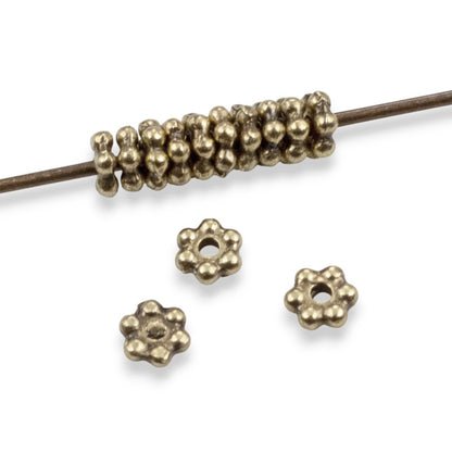 Satin Brass 3mm Daisy Spacers: Heishi Flower Spacers, Tiny Jewelry Beads 50-Pack