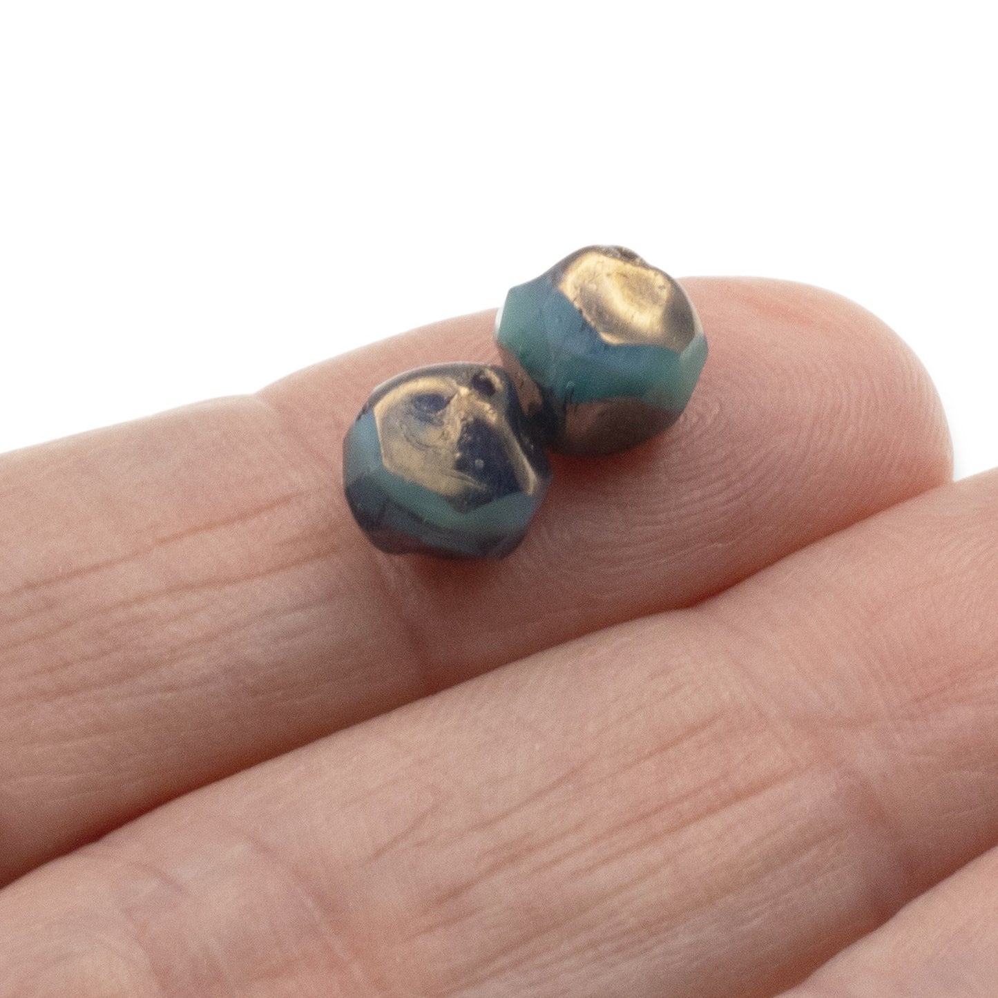 Turquoise Aqua Blue Bronze 9mm Baroque Central Cut - Raven's Journey Czech Glass - 10-Pack