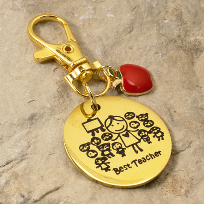 Teacher Appreciation Clip-On Bag or Keychain Charm - "Best Teacher" Medallion + Apple Charm