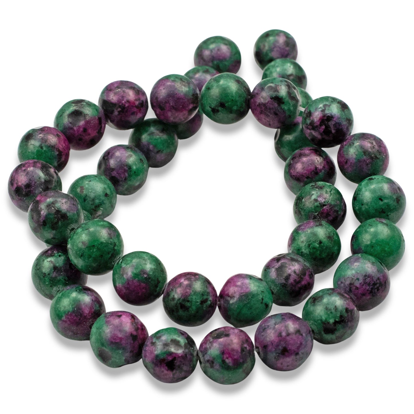 10mm Ruby Zoisite Beads, Round Green Pink Gemstone, Full Strand for DIY Jewelry