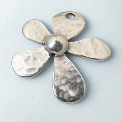 Large Hammered Flower Pendant, 1Pc Silver Artisan Style European Charm, Boho DIY