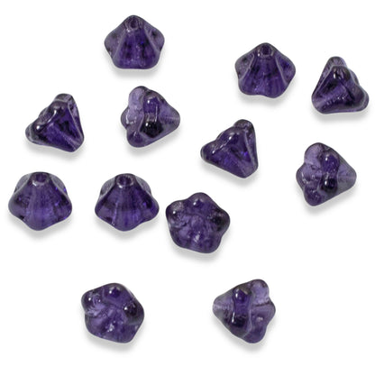 100pcs Deep Violet Czech Glass Mini Bell Flower Beads, 4x6mm Purple DIY Jewelry