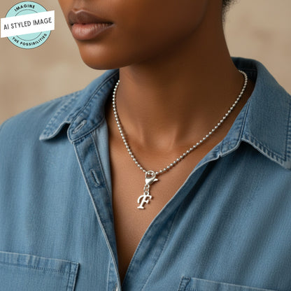 Silver Cursive Letter F Clip On Charm: Script Initial Dangle Lobster Clasp Personalized Journal Bracelet