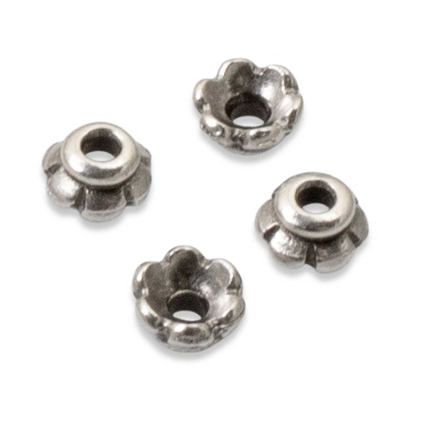 20 Silver Scalloped 4mm Bead Caps, Premium TierraCast Findings