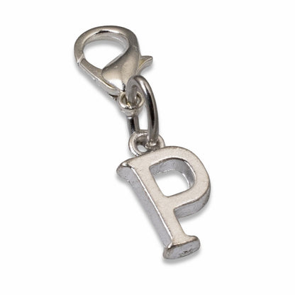 Letter P Clip On Charm: Silver Initial Alphabet Personalized Jewelry Gift