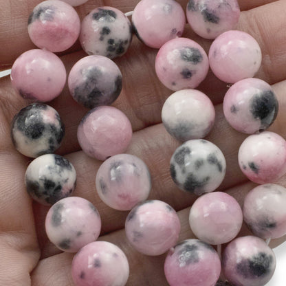 10mm Pink Gray Elegant Jade Beads 30-Pack Loose Beads Jewelry Making Crafts