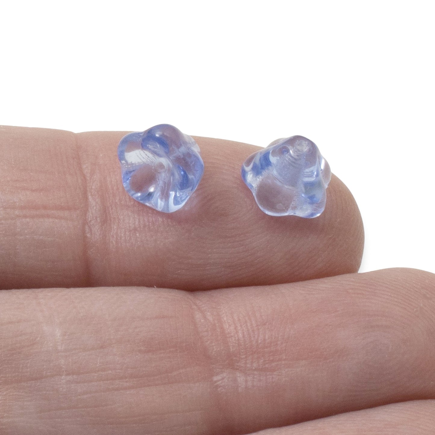 Light Sapphire Blue Bell Flower Beads, 25-Pack Czech Glass 6x8mm, Spring Crafts