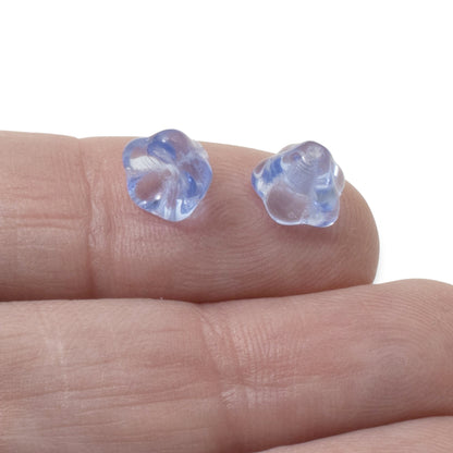 Light Sapphire Blue Bell Flower Beads, 25-Pack Czech Glass 6x8mm, Spring Crafts