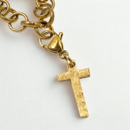 Gold Cross Clip-On Charm: Hammered Finish Purse Bracelet Faith Jewelry