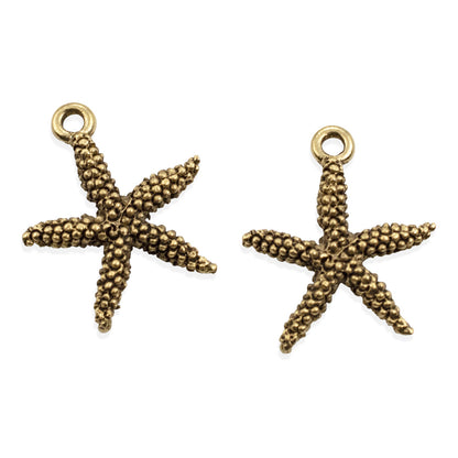 Starfish Charms: 2Pcs Antique Gold Pewter 20mm Beach Ocean Coastal Nautical Jewelry