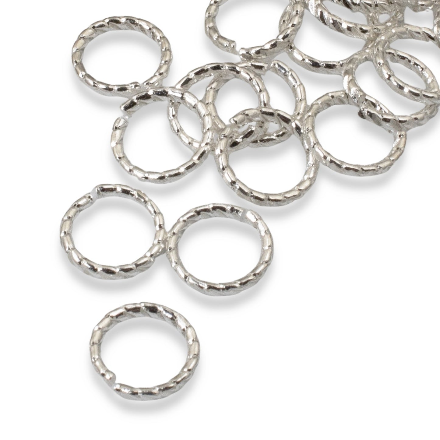 Circle Jump Rings Sterling Silver Plated, 20-Pack 9mm Textured Findings
