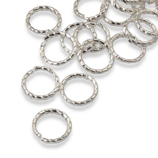 Circle Jump Rings Sterling Silver Plated, 20-Pack 9mm Textured Findings