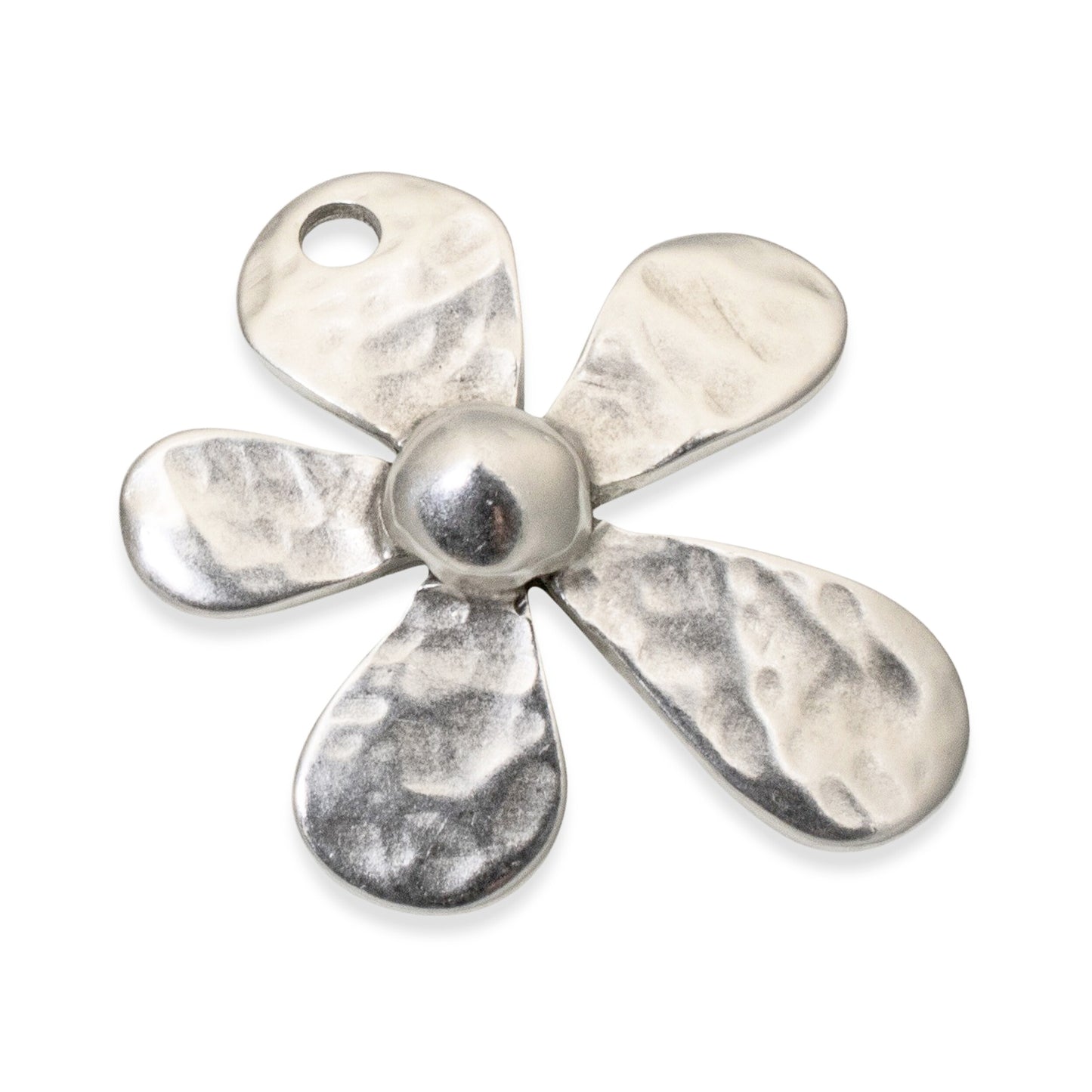 Large Hammered Flower Pendant, 1Pc Silver Artisan Style European Charm, Boho DIY