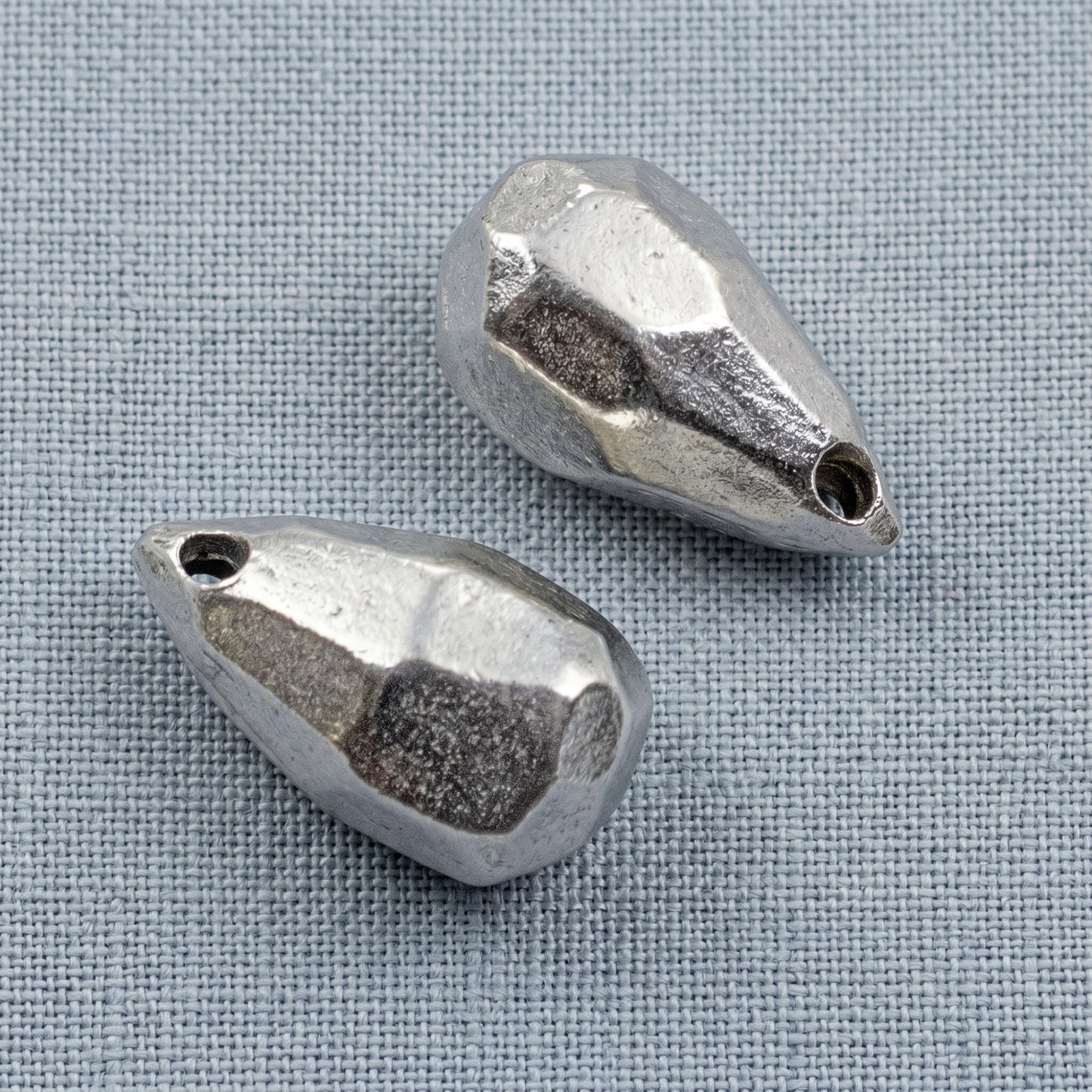 Teardrop Beads, Faceted Antique Silver Pewter Drop Beads, 2 Pack for Earrings, Boho Jewelry Making Supply