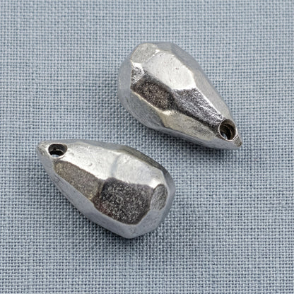Teardrop Beads, Faceted Antique Silver Pewter Drop Beads, 2 Pack for Earrings, Boho Jewelry Making Supply