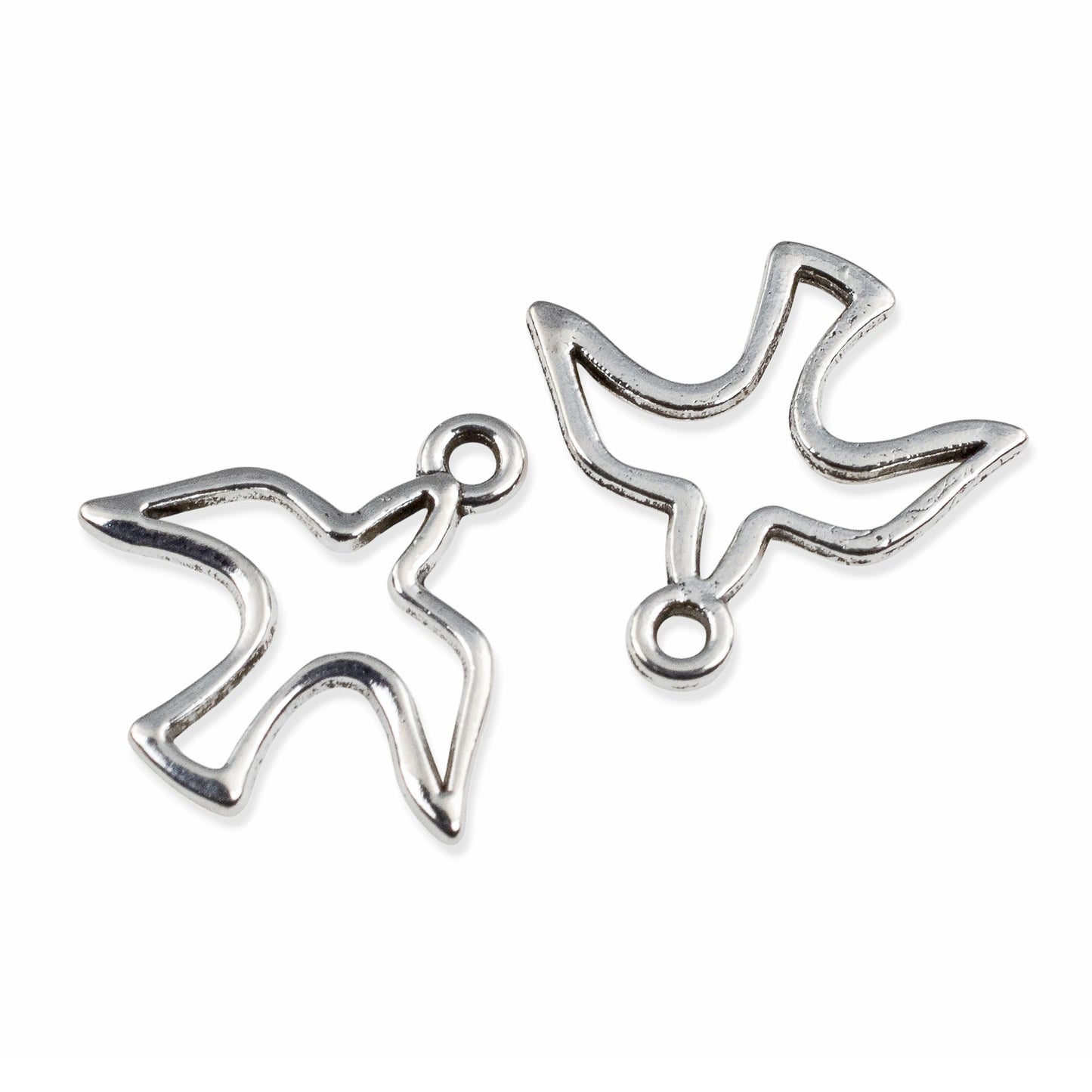 Silver Peace Dove Charms 20-Pack, Open Silhouette Spiritual Peace Jewelry Making