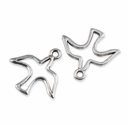 Silver Peace Dove Charms 20-Pack, Open Silhouette Spiritual Peace Jewelry Making