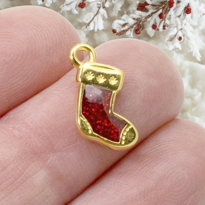 Gold Christmas Stocking Charms 2-Pack, Holiday Jewelry Making, Festive Earrings