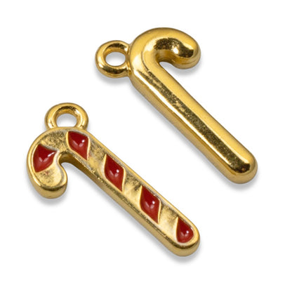 Gold Candy Cane Charms 2-Pack, Christmas Jewelry Making, Holiday Craft Supplies