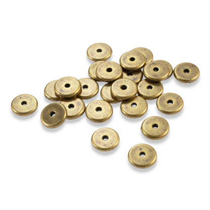 100/Pkg Antique Brass Spacer Beads, 8mm TierraCast Disk for Jewelry Making