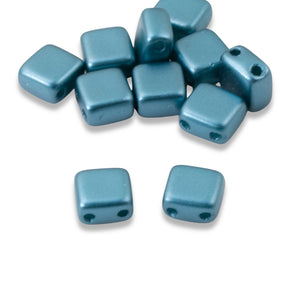 50 Pastel Blue Zircon Tile Mini Beads, 5mm Square 2-Hole Czech Glass Beads
