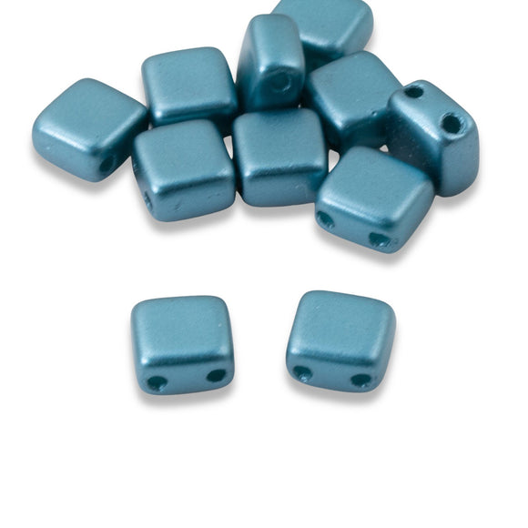50 Tile Mini Beads - Pastel Blue Zircon - 5mm Square 2-Hole Czech Glass Beads