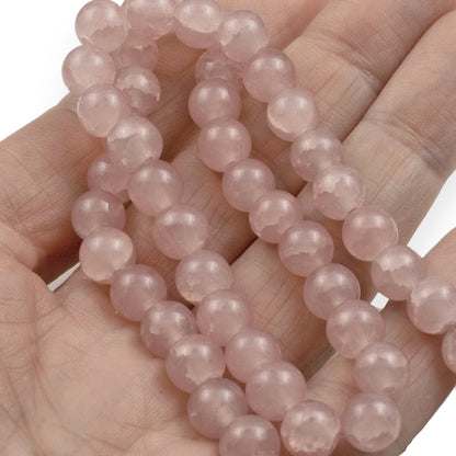 Mauve Pink Glass Beads, 8mm Round Beads with Inner Cracks, 50 Pack Crackled Glass