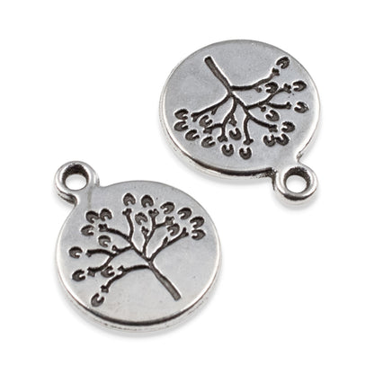 Tree Coin Charms 6-Pack: Silver Nature Tree of Life Spiritual Jewelry Making