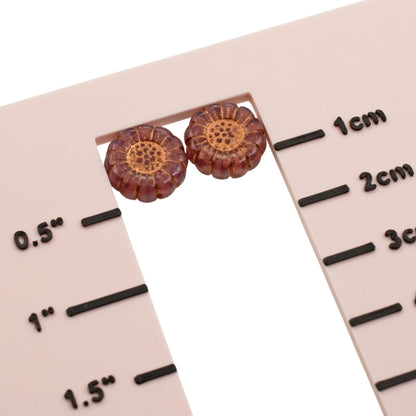 Pink Opaline Sunflower Beads: Czech Glass 13mm Copper Wash 8-Pack Floral Jewelry