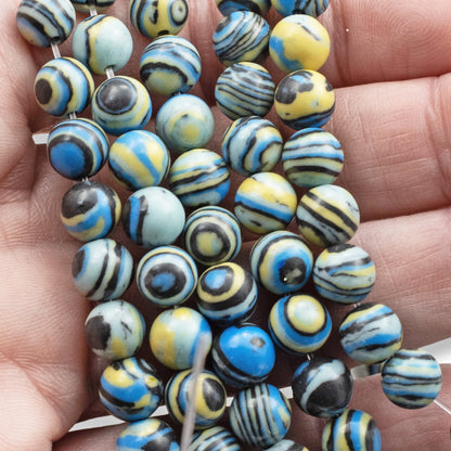 Striped Malachite Beads: 8mm Round Turquoise Blue Striped Composite Stone Strand