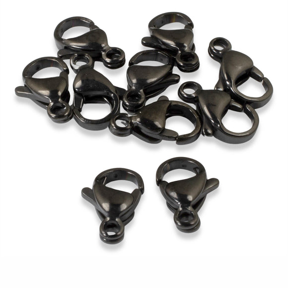 10 Black Lobster Claw Clasps, Medium Size Stainless Steel 8x13mm for DIY Jewelry