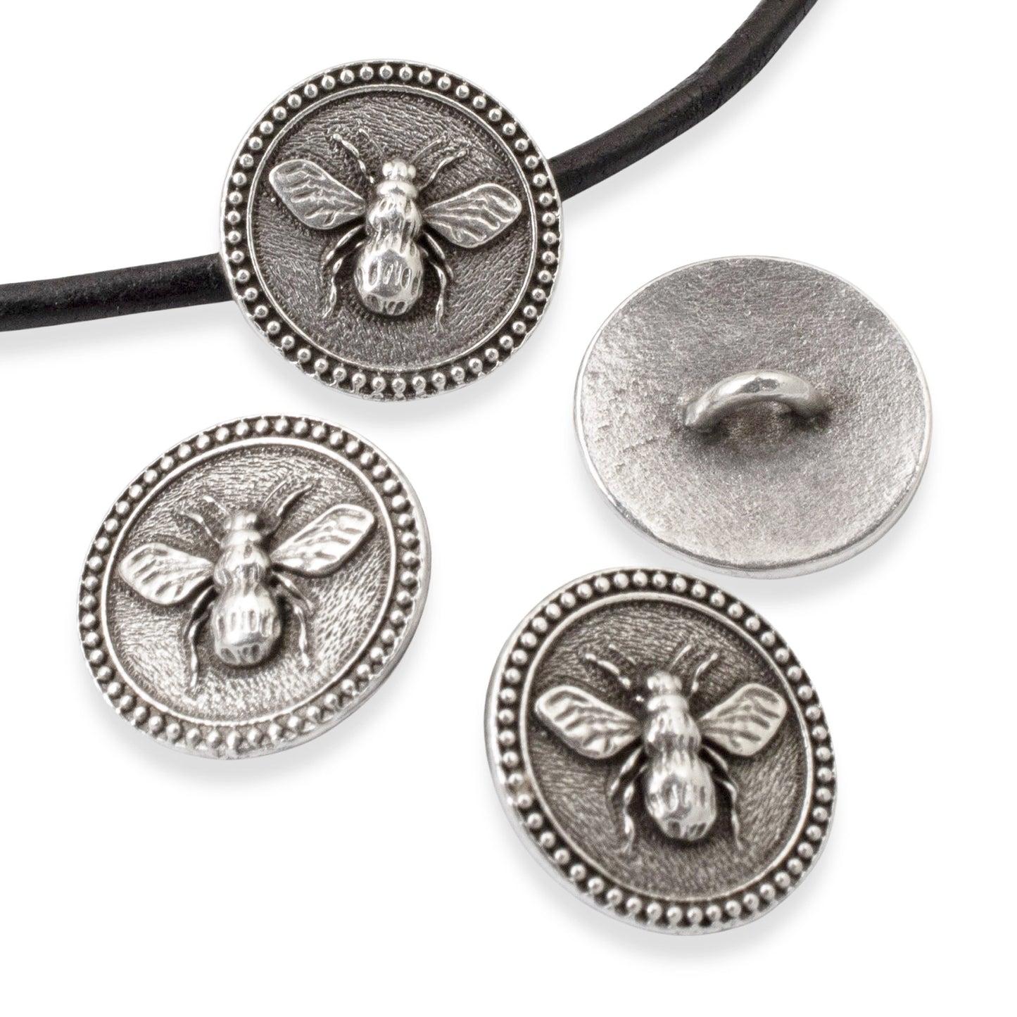 4 Silver Bee Buttons - Nature-Inspired Leather Clasp - TierraCast Design