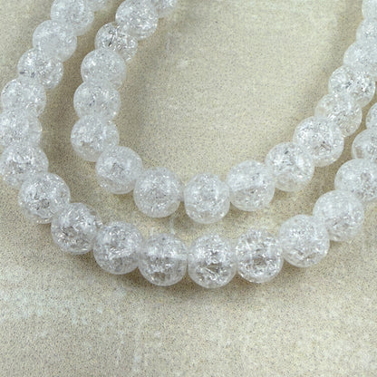 Clear Crackle Glass Beads 6mm Winter White, Snowy Holiday Jewelry Making