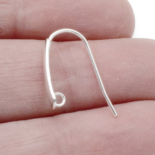 10 Stainless Steel Ear Wires - Silver Plated - Flattened Front - Elegant Hooks