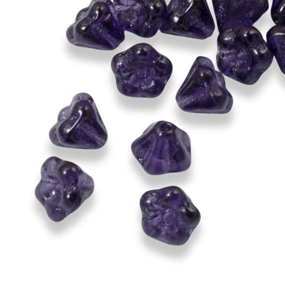 100pcs Deep Violet Czech Glass Mini Bell Flower Beads, 4x6mm Purple DIY Jewelry