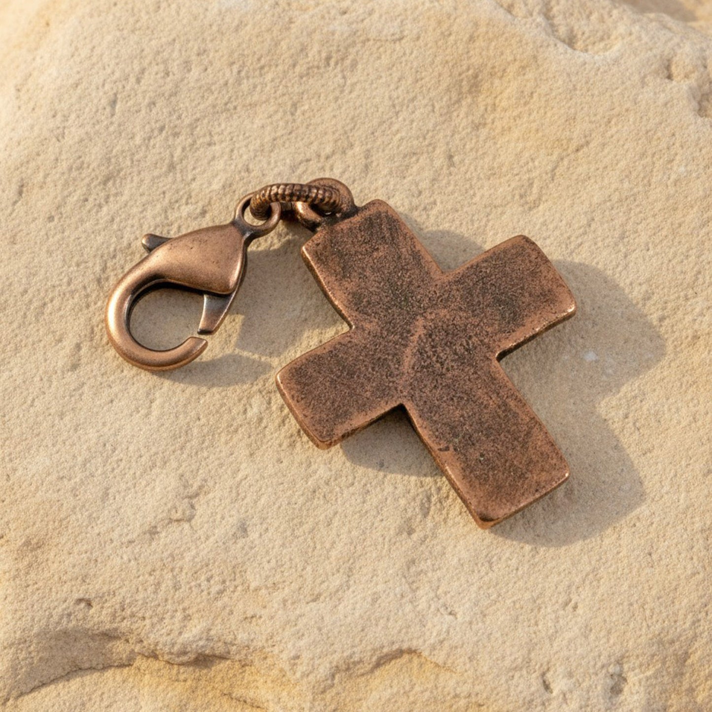 Copper Distressed Cross Clip-On Charm Purse Bag Keychain Faith Boho