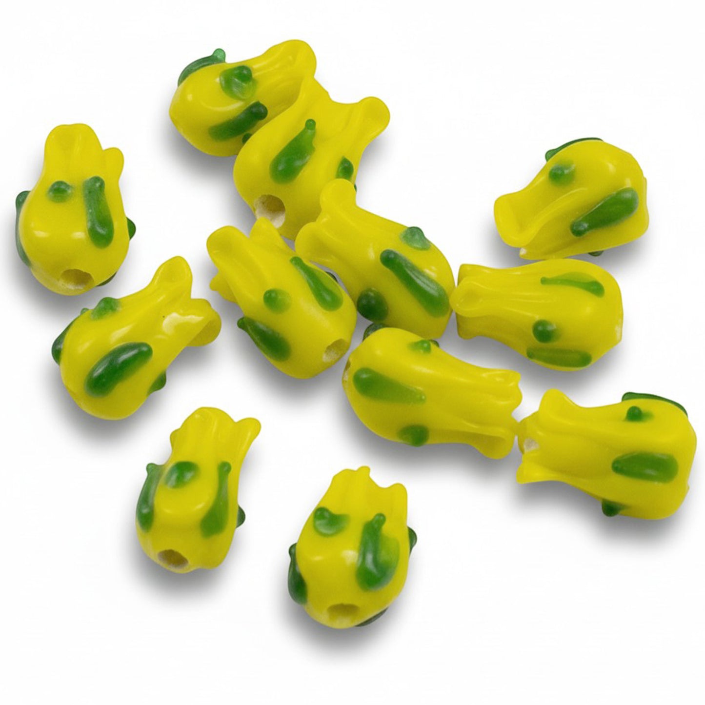 Yellow Tulip Flower Beads: Lampwork Glass Spring Floral Focal 9x13mm 12-Pack