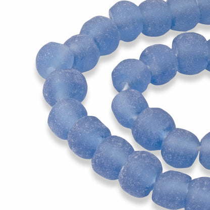 Matte Blue Glass Beads: 40 Recycled Round 10mm Beach Jewelry