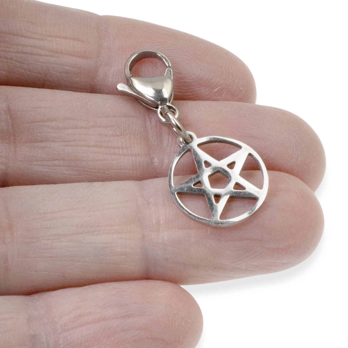 Stainless Steel Pentagram Charm - Clip-On Accessory for Backpack or Keychain