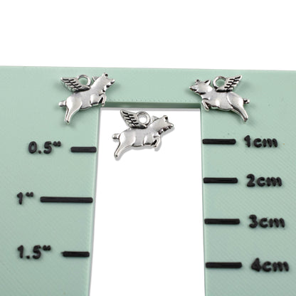 Silver Flying Pig Charms 20Pcs, Whimsical Novelty Metal Pendants