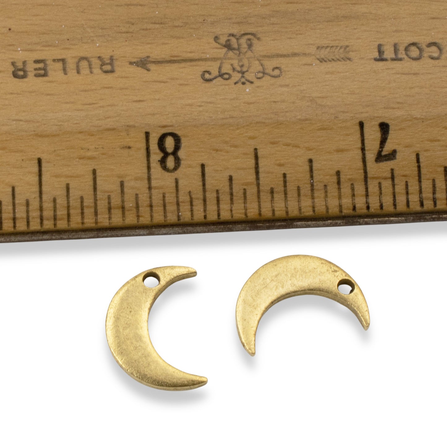 Celestial Gold Moon Charms, 2Pc 24k Plated Crescent Metal Stamping Flat Tags