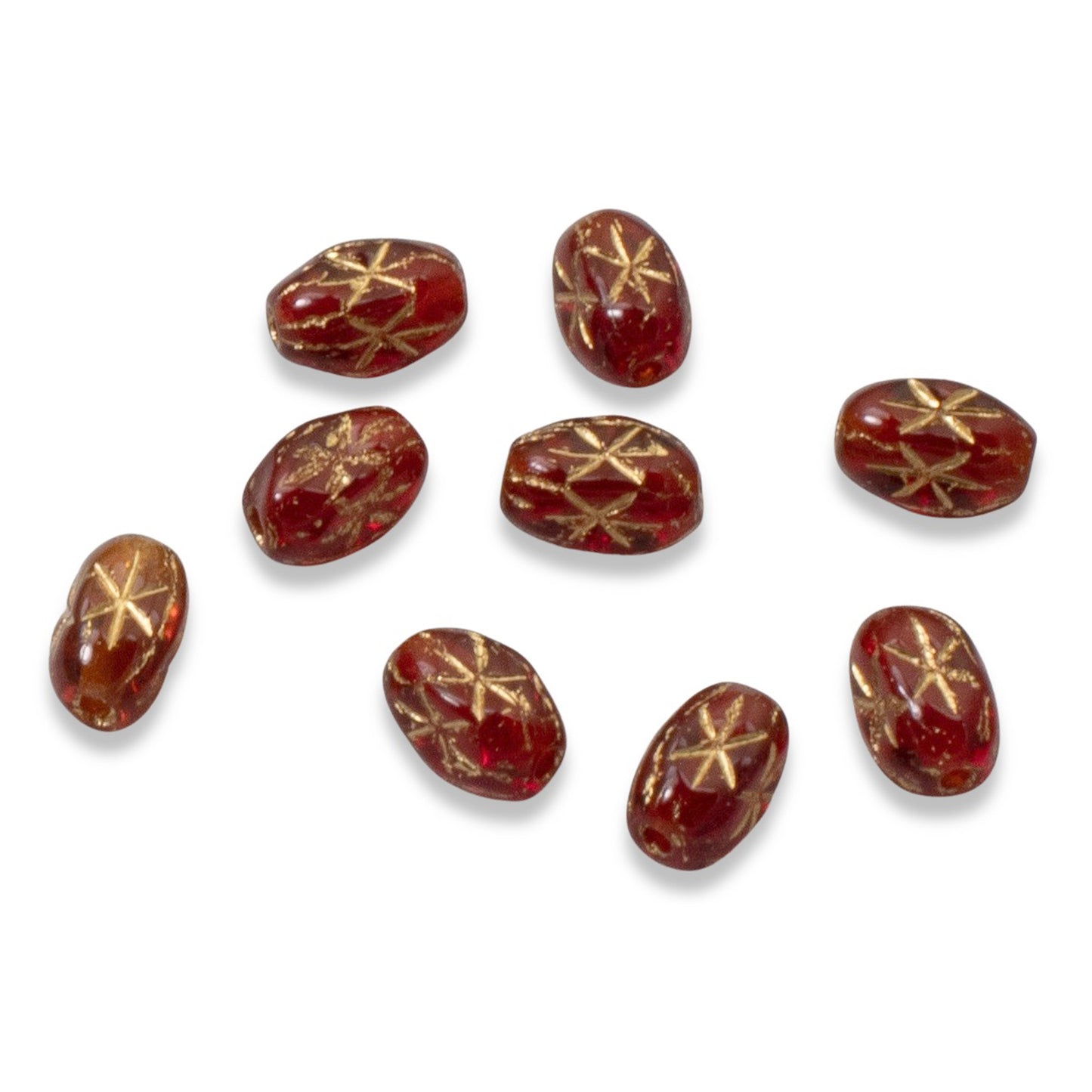 Red Rice Beads Gold Star, 50-Pack Czech Glass Christmas Holiday Jewelry