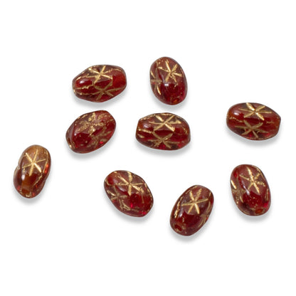 Red Rice Beads Gold Star, 50-Pack Czech Glass Christmas Holiday Jewelry
