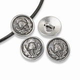 4 Silver Thistle Buttons, TierraCast Leather Clasp + Shank Back