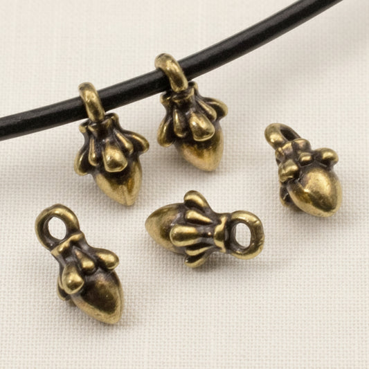 Tiny Antique Brass Acorn Charms: 10mm Autumn Woodland Nature Pendants 10-Pack Fall Jewelry Making Vintage Bronze