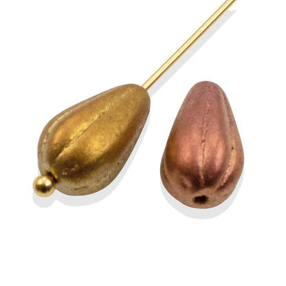 Metallic Rainbow Mix Teardrop Beads: Czech Glass Raven's Journey 13x8mm 8-Pack Gold Bronze Rose Artisan Variety