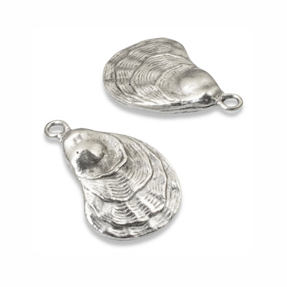 2 Silver Oyster Charms - Coastal Oyster Shell Pendants - Ocean Inspired Jewelry