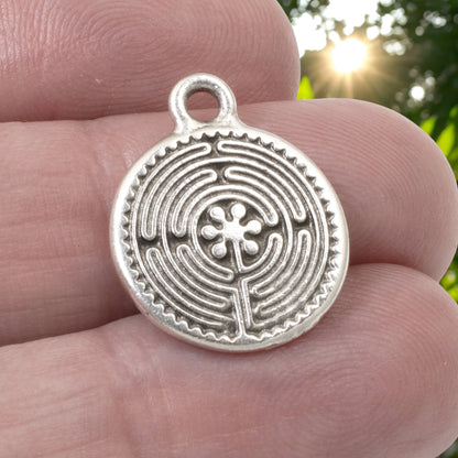 4 Silver Labyrinth Charms, TierraCast Double-Sided Maze for DIY Jewelry