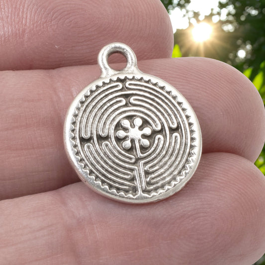 4 Silver Labyrinth Charms, TierraCast Double-Sided Maze for DIY Jewelry